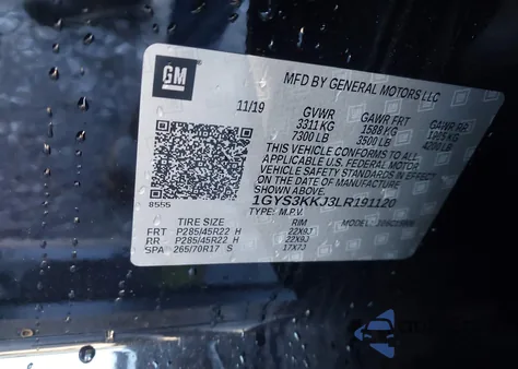 2020 Cadillac Escalade Esv 2Wd Platinum z USA, uszkodzony, nr VIN 1GYS3KKJ3LR191120